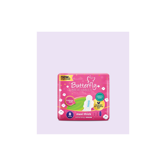 Butterfly Breathables Maxi Thick Cottony Sanitary Pads Extra Long 8 Pcs