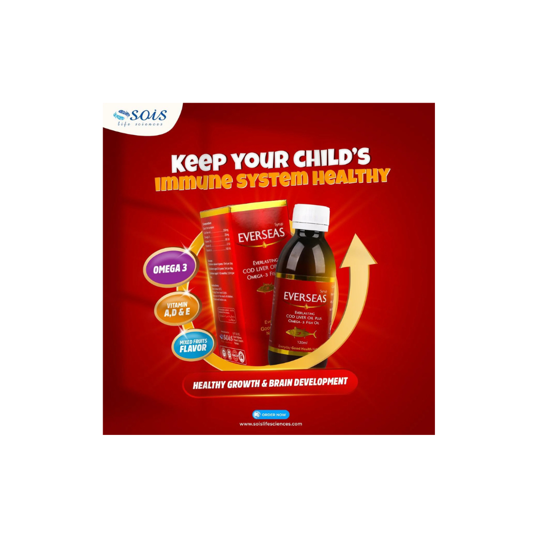 Everseas Cod Liver Oil Syrup Fuity Flavour (Especially for Kids Health)