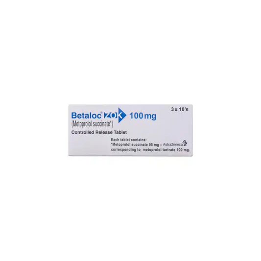Betaloc Zok Tablets 100Mg 30's (1 Strip = 10 Tablets)