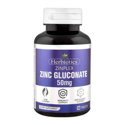 Herbiotics Zinplex (Zinc Gluconate 50MG Supplement) (1 Bottle = 30 Tablets)
