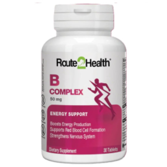Route 2 Health B-Complex 50MG Tablets (1 Bottle = 30 Tablets)
